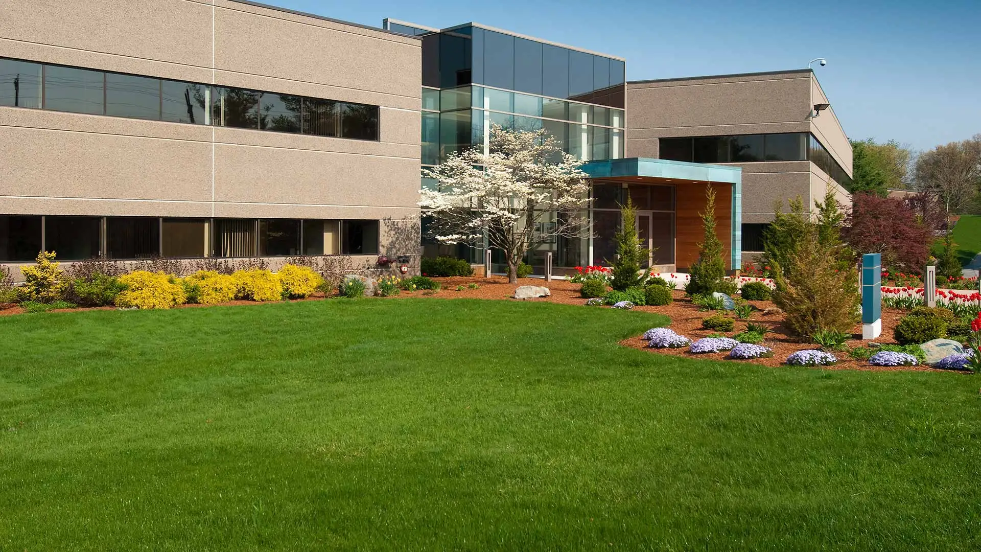 Commercial property with regular lawn mowing and maintenance services in St. Cloud, MN.