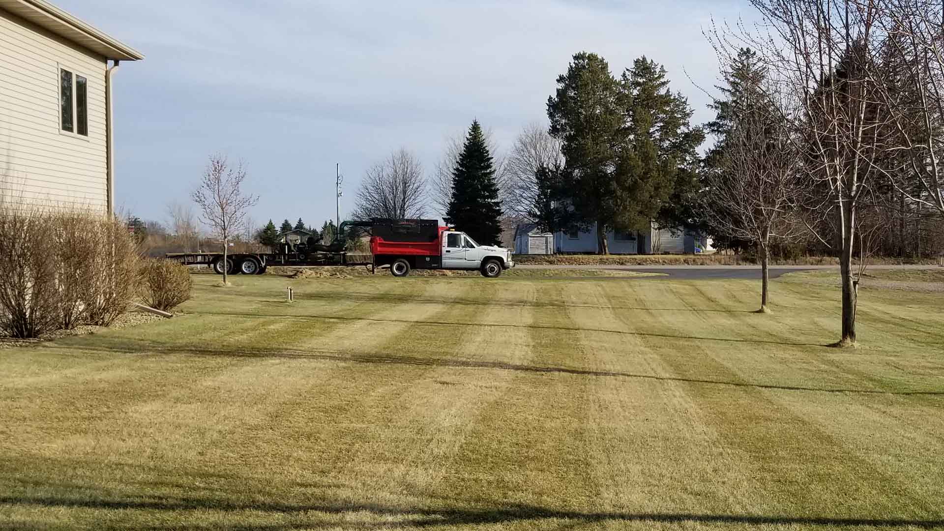 Lawn mowed with stripes.